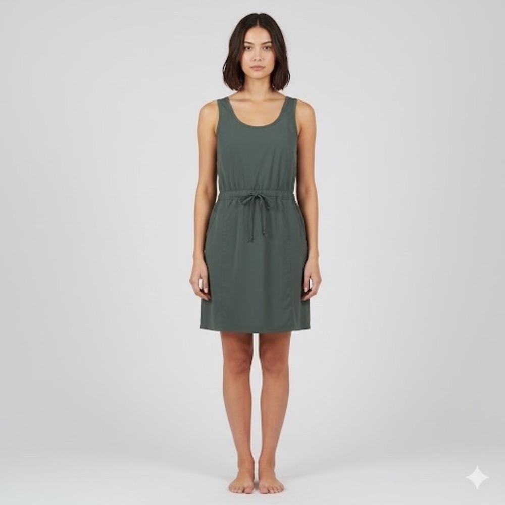 Marika‎ Bristol Utility Drawstring Waist Sleeveless Dress Small Gray Green Sport